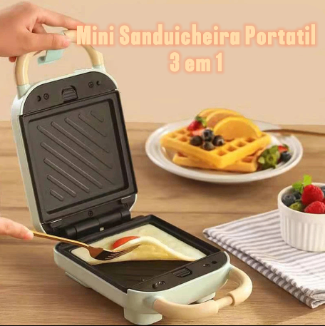 Mini Sanduicheira Portátil - 3 em 1